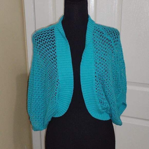 Faded Glory open kint turquoise cropped cardigan girls XL 16-18 - Picture 1 of 4